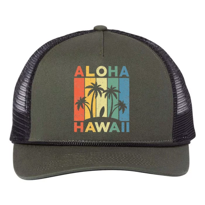 Aloha Hawaii Hawaiian Island Palm Beach Surfboard Surf Retro Rope Trucker Hat Cap