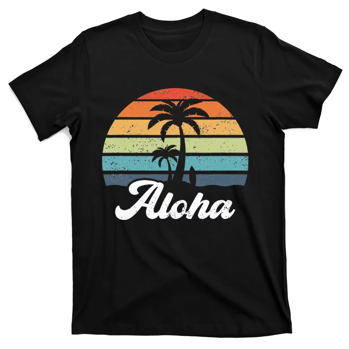 Aloha Hawaii Hawaiian Island Palm Beach Surfboard Surf T-Shirt