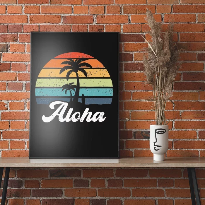 Aloha Hawaii Hawaiian Island Palm Beach Surfboard Surf Poster