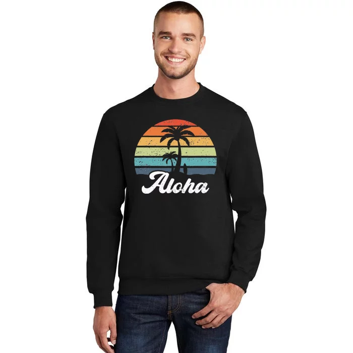 Aloha Hawaii Hawaiian Island Palm Beach Surfboard Surf Tall Sweatshirt