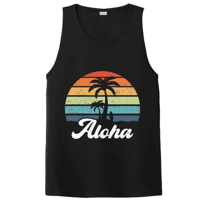 Aloha Hawaii Hawaiian Island Palm Beach Surfboard Surf Performance Tank