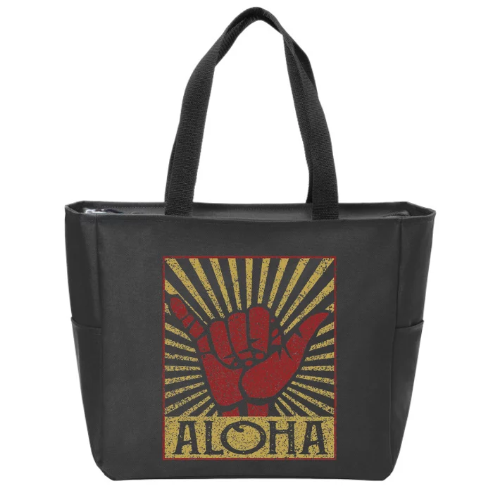 Aloha Hawaiian Hawaii Vintage Distressed Shaka Sign Zip Tote Bag