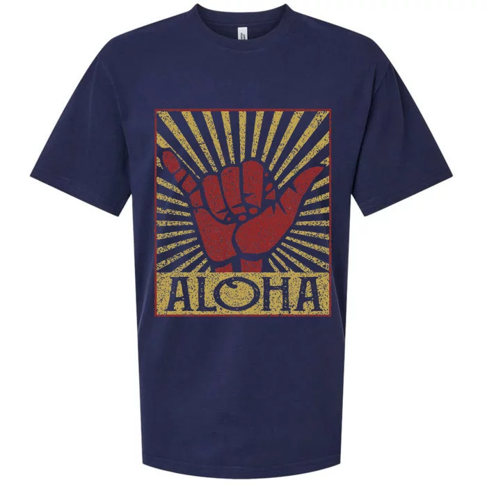 Aloha Hawaiian Hawaii Vintage Distressed Shaka Sign Sueded Cloud Jersey T-Shirt