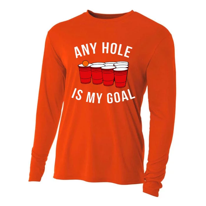 Any Hole Is My Goal Beer Pong Party College Studen Cooling Performance Long Sleeve Crew