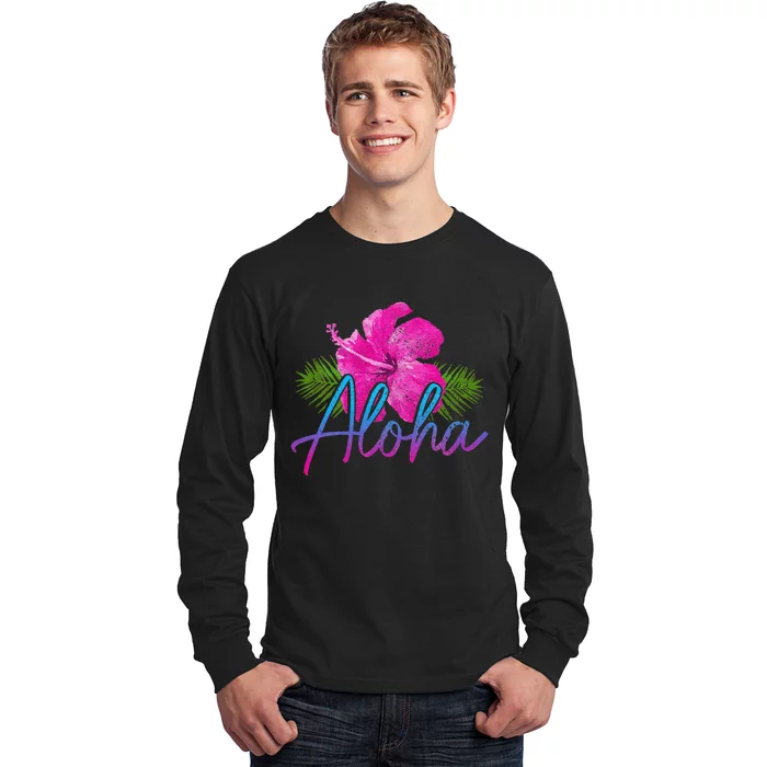 Aloha Hawaiian Islands Hawaii Surf Hibiscus Flower Surfer Long Sleeve Shirt