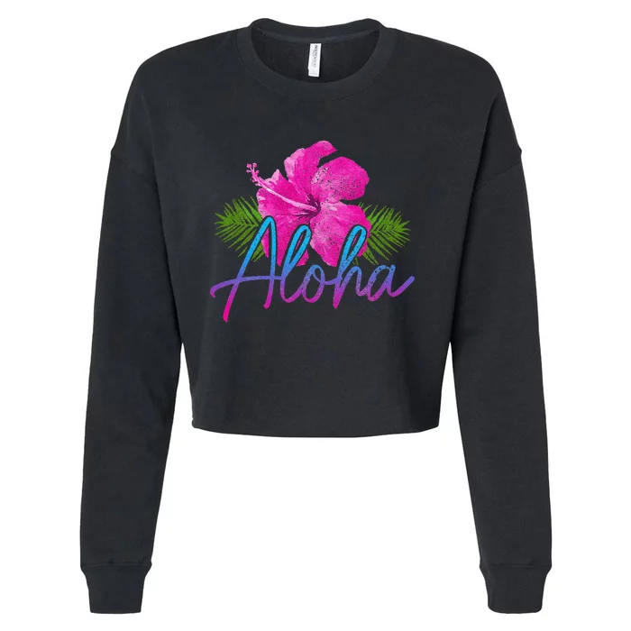 Aloha Hawaiian Islands Hawaii Surf Hibiscus Flower Surfer Cropped Pullover Crew