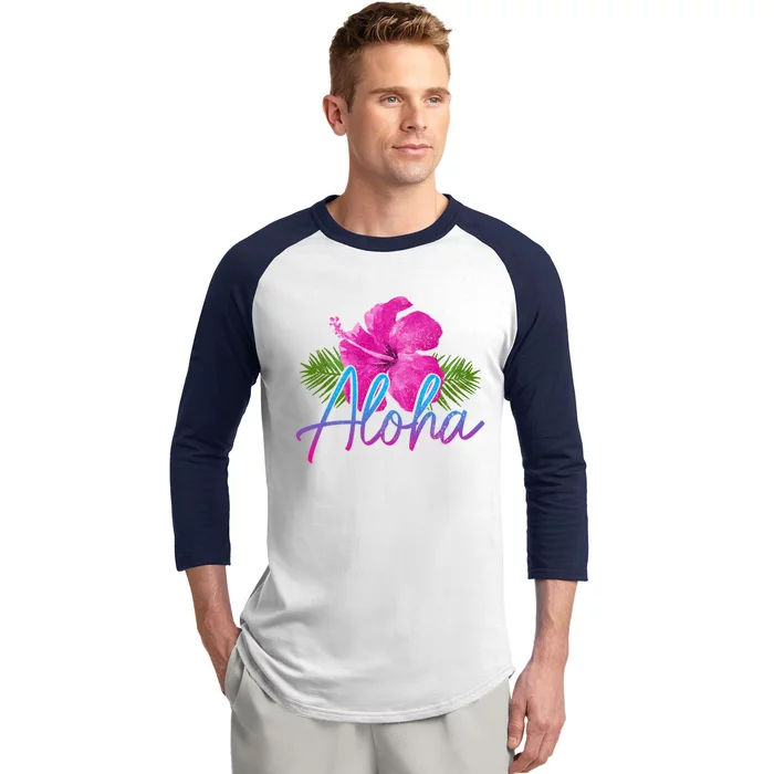 Aloha Hawaiian Islands Hawaii Surf Hibiscus Flower Surfer Great Gift Baseball Sleeve Shirt