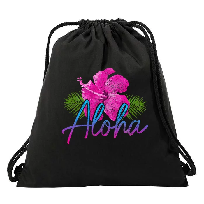 Aloha Hawaiian Islands Hawaii Surf Hibiscus Flower Surfer Drawstring Bag