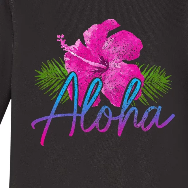 Aloha Hawaiian Islands Hawaii Surf Hibiscus Flower Surfer Baby Long Sleeve Bodysuit