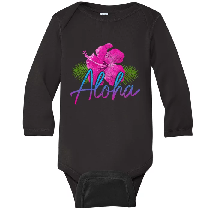 Aloha Hawaiian Islands Hawaii Surf Hibiscus Flower Surfer Baby Long Sleeve Bodysuit