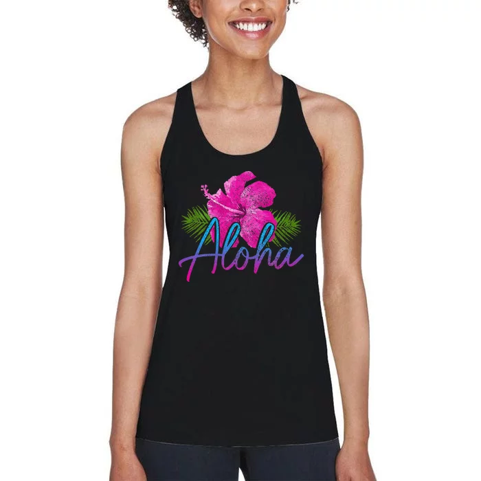 Aloha Hawaiian Islands Hawaii Surf Hibiscus Flower Surfer Women's Racerback Tank