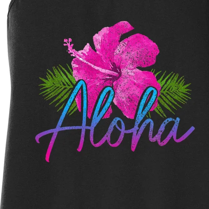 Aloha Hawaiian Islands Hawaii Surf Hibiscus Flower Surfer Women's Racerback Tank