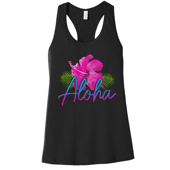 Aloha Hawaiian Islands Hawaii Surf Hibiscus Flower Surfer Women's Racerback Tank