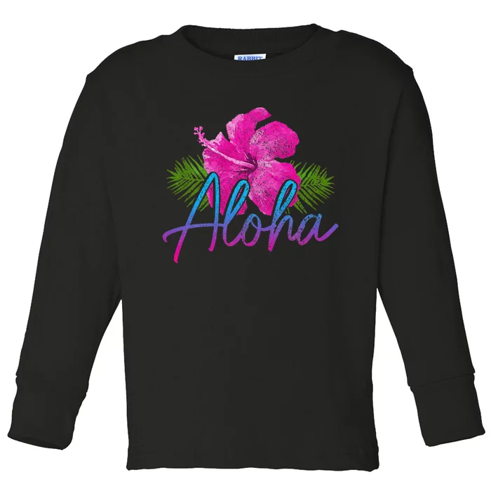 Aloha Hawaiian Islands Hawaii Surf Hibiscus Flower Surfer Toddler Long Sleeve Shirt