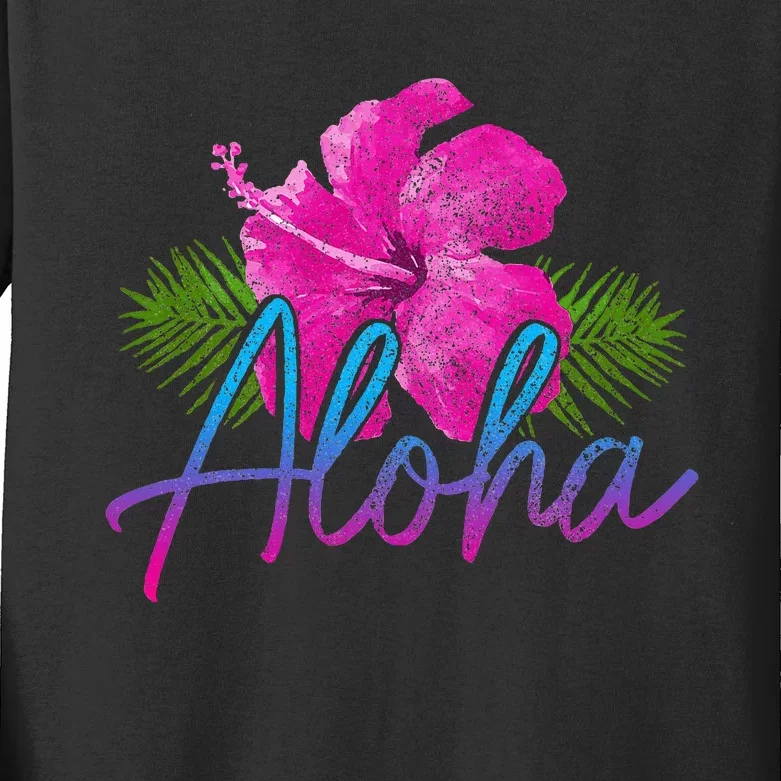 Aloha Hawaiian Islands Hawaii Surf Hibiscus Flower Surfer Kids Long Sleeve Shirt