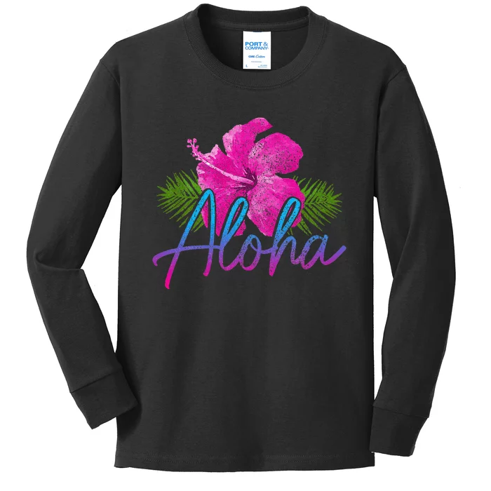 Aloha Hawaiian Islands Hawaii Surf Hibiscus Flower Surfer Kids Long Sleeve Shirt