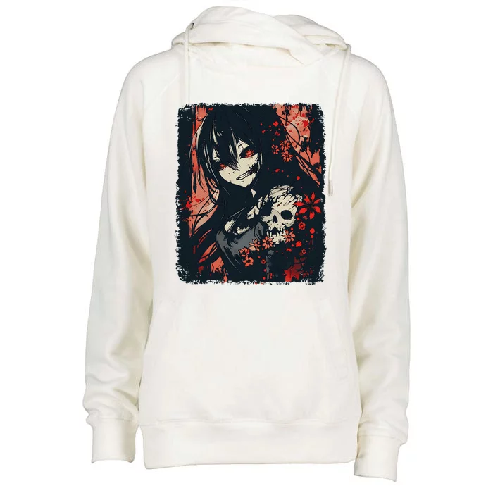 Anime Horroraesthetic Japanese Creepy Kawaii Goth Womens Funnel Neck Pullover Hood