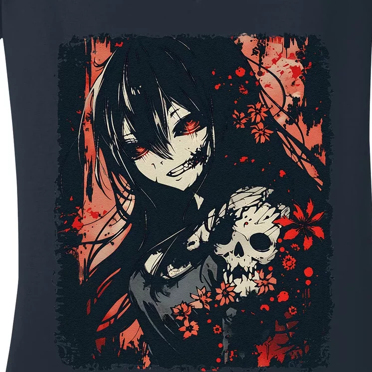 Anime Horroraesthetic Japanese Creepy Kawaii Goth Women's V-Neck T-Shirt