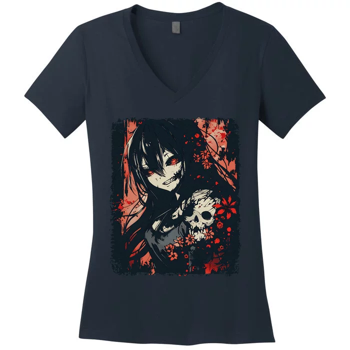 Anime Horroraesthetic Japanese Creepy Kawaii Goth Women's V-Neck T-Shirt