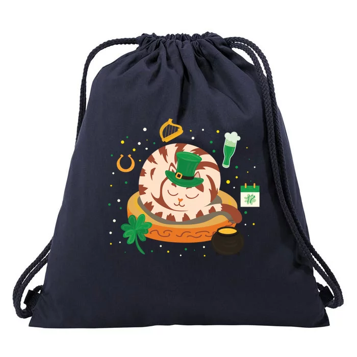 Adorable Holiday Kitten Sleepy Cat St Patrick's Day Gift Drawstring Bag