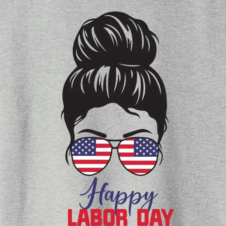 American Happy Labor Day Messy Bun Hair Gift Women's Crop Top Tee