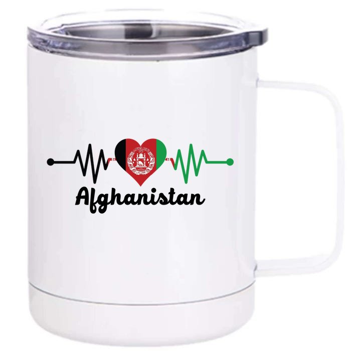 Afghanistan Heart Love Pulse Flag Support Front & Back 12oz Stainless Steel Tumbler Cup