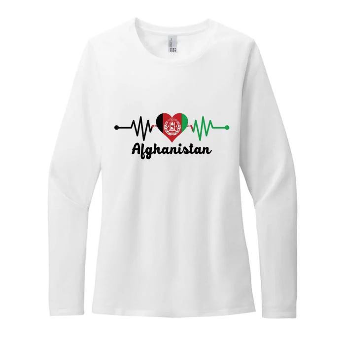 Afghanistan Heart Love Pulse Flag Support Womens CVC Long Sleeve Shirt