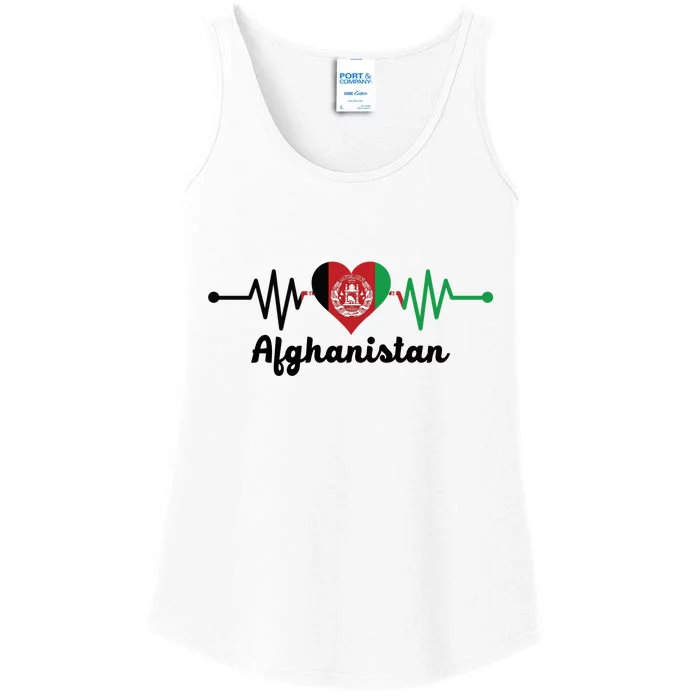 Afghanistan Heart Love Pulse Flag Support Ladies Essential Tank