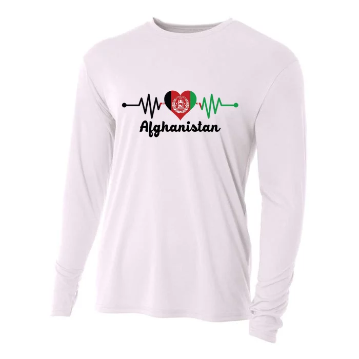 Afghanistan Heart Love Pulse Flag Support Cooling Performance Long Sleeve Crew