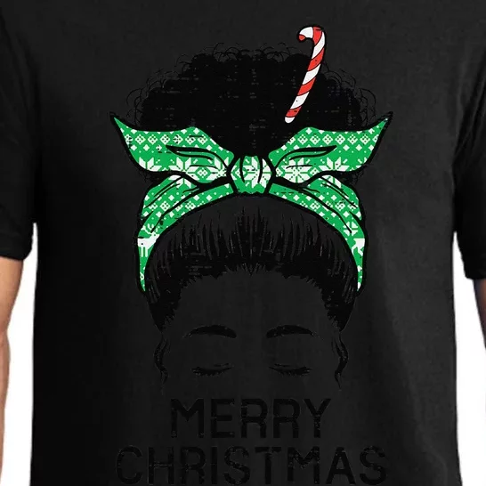 Afro Hairbun Merry Christmas African Black Xmas Mom Funny Pajama Set