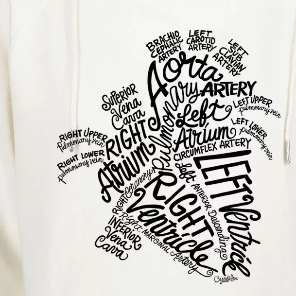 Anatomical Heart Medical White Word Art Adult Gift Womens Funnel Neck Pullover Hood