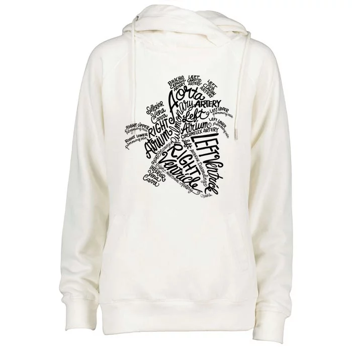 Anatomical Heart Medical White Word Art Adult Gift Womens Funnel Neck Pullover Hood