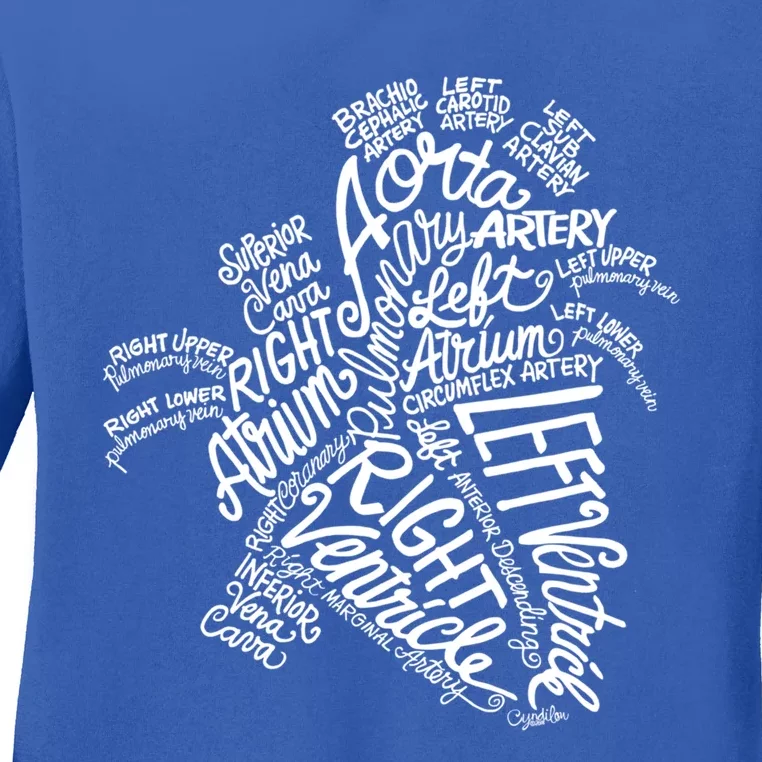 Anatomical Heart Medical White Word Art Adult Gift Ladies Long Sleeve Shirt