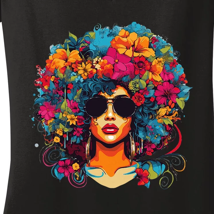 Afro Hair Natural Black History Pride Black Melanin Women's V-Neck T-Shirt