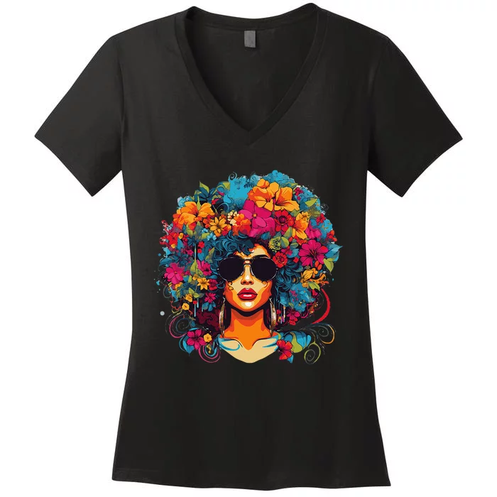 Afro Hair Natural Black History Pride Black Melanin Women's V-Neck T-Shirt