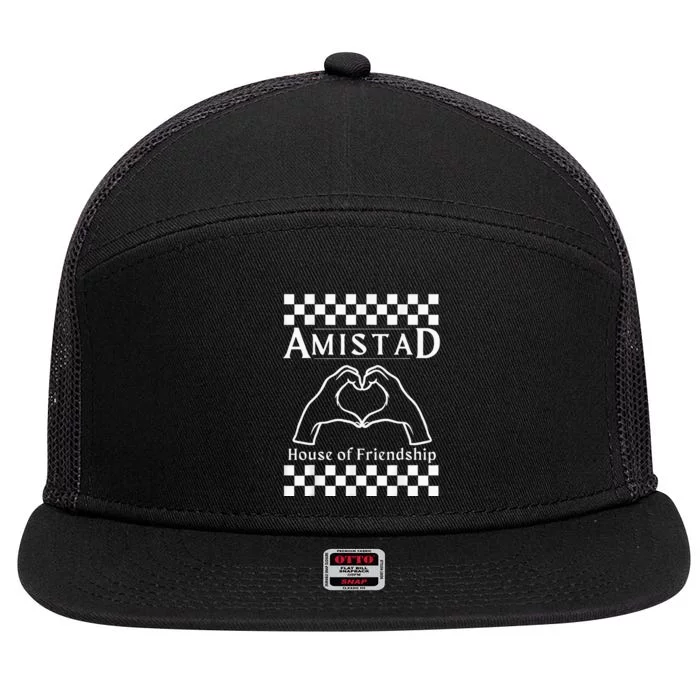 Amistad House Of Friendship Red Retro Groovy Social Amistad 7 Panel Mesh Trucker Snapback Hat