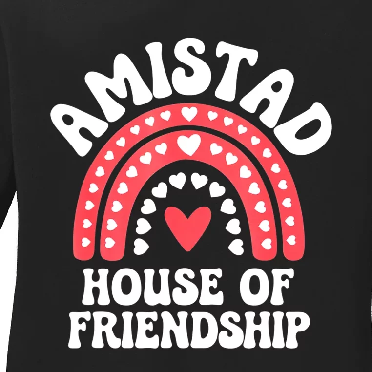 Amistad House Of Friendship Boho Heart Rainbow Ladies Long Sleeve Shirt