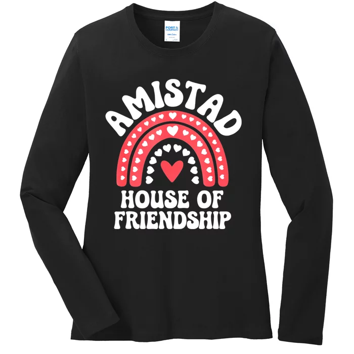 Amistad House Of Friendship Boho Heart Rainbow Ladies Long Sleeve Shirt