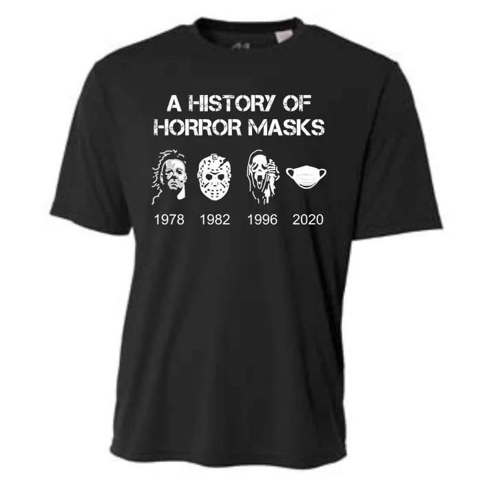 A History Of Horror Masks Halloween And Movie Gift Cooling Performance Crew T-Shirt