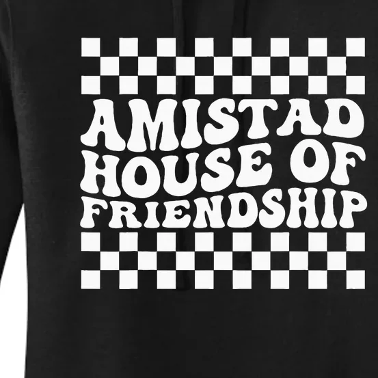 Amistad House Of Friendship Red Retro Groovy Social Amistad Women's Pullover Hoodie