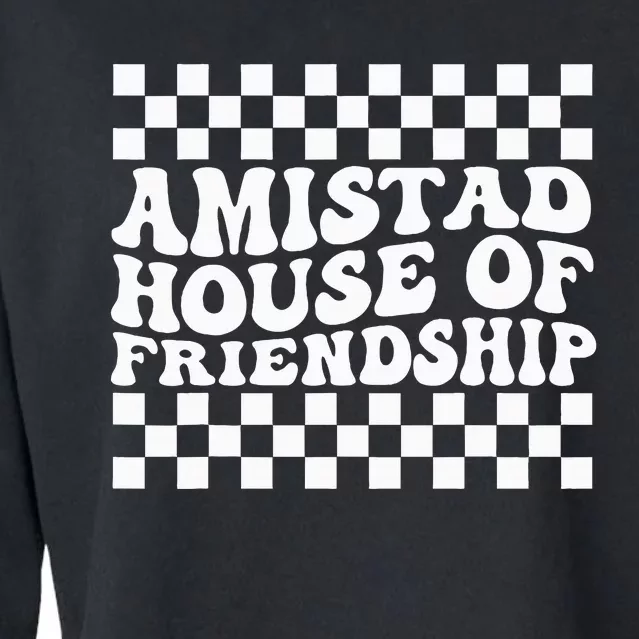 Amistad House Of Friendship Red Retro Groovy Social Amistad Cropped Pullover Crew