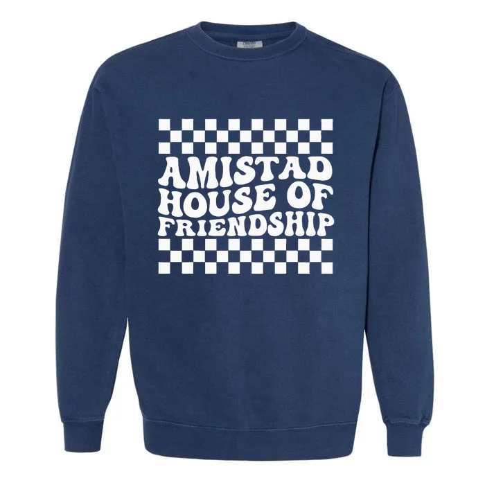 Amistad House Of Friendship Red Retro Groovy Social Amistad Garment-Dyed Sweatshirt