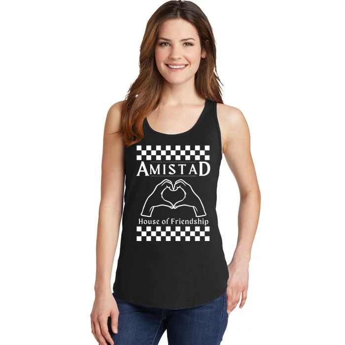 Amistad House Of Friendship Red Retro Groovy Social Amistad Ladies Essential Tank