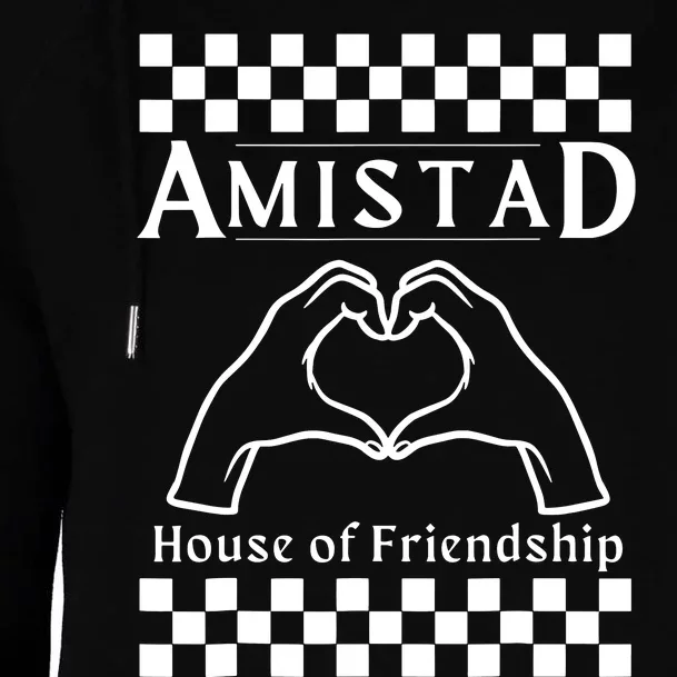 Amistad House Of Friendship Red Retro Groovy Social Amistad Womens Funnel Neck Pullover Hood