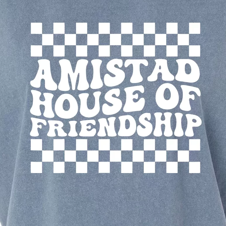 Amistad House Of Friendship Red Retro Groovy Social Amistad Garment-Dyed Women's Muscle Tee