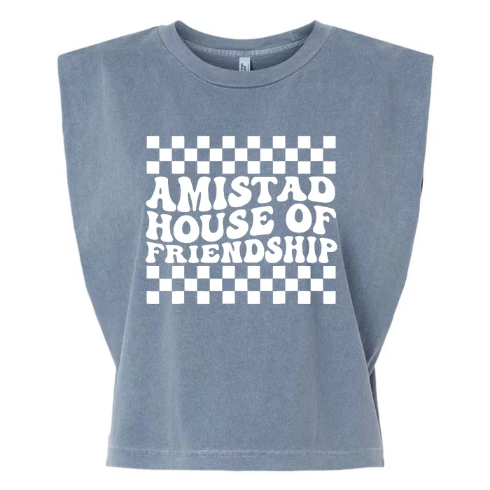 Amistad House Of Friendship Red Retro Groovy Social Amistad Garment-Dyed Women's Muscle Tee