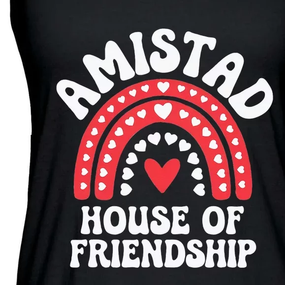 Amistad House Of Friendship Boho Heart Rainbow Ladies Essential Flowy Tank