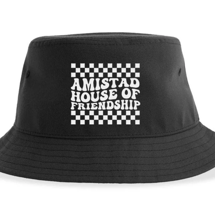 Amistad House Of Friendship Red Retro Groovy Social Amistad Sustainable Bucket Hat