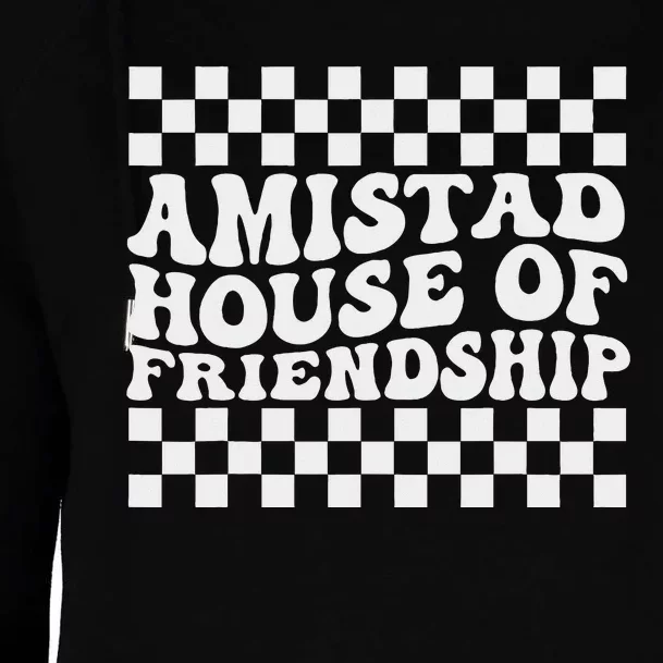 Amistad House Of Friendship Red Retro Groovy Social Amistad Womens Funnel Neck Pullover Hood