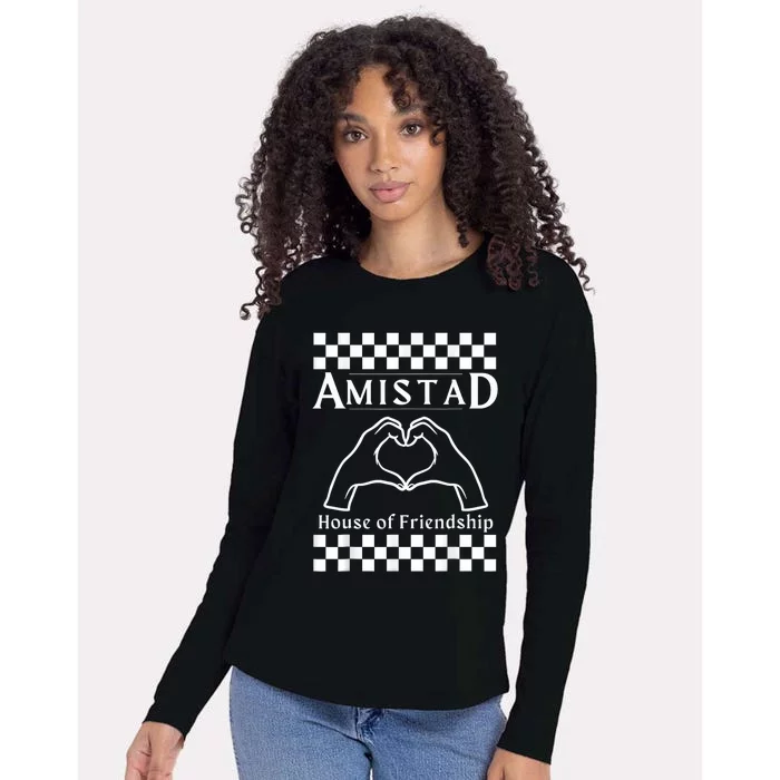 Amistad House Of Friendship Red Retro Groovy Social Amistad Womens Cotton Relaxed Long Sleeve T-Shirt